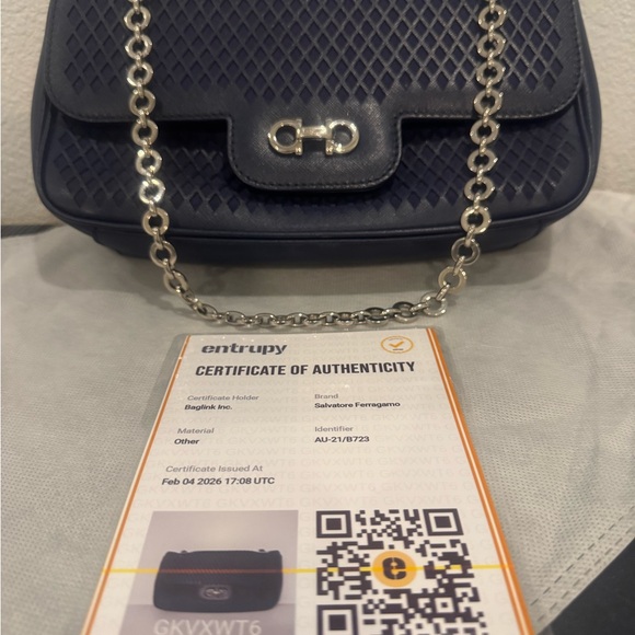 Ferragamo Navy Blue Quilted Chain Bag with COA - Picture 2 of 12